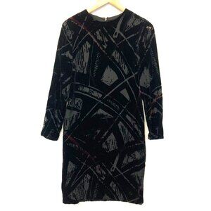 Linda Allard Ellen Tracy‎ Velvet Burnout Dress Size 4 Silk Black Art Long Sleeve